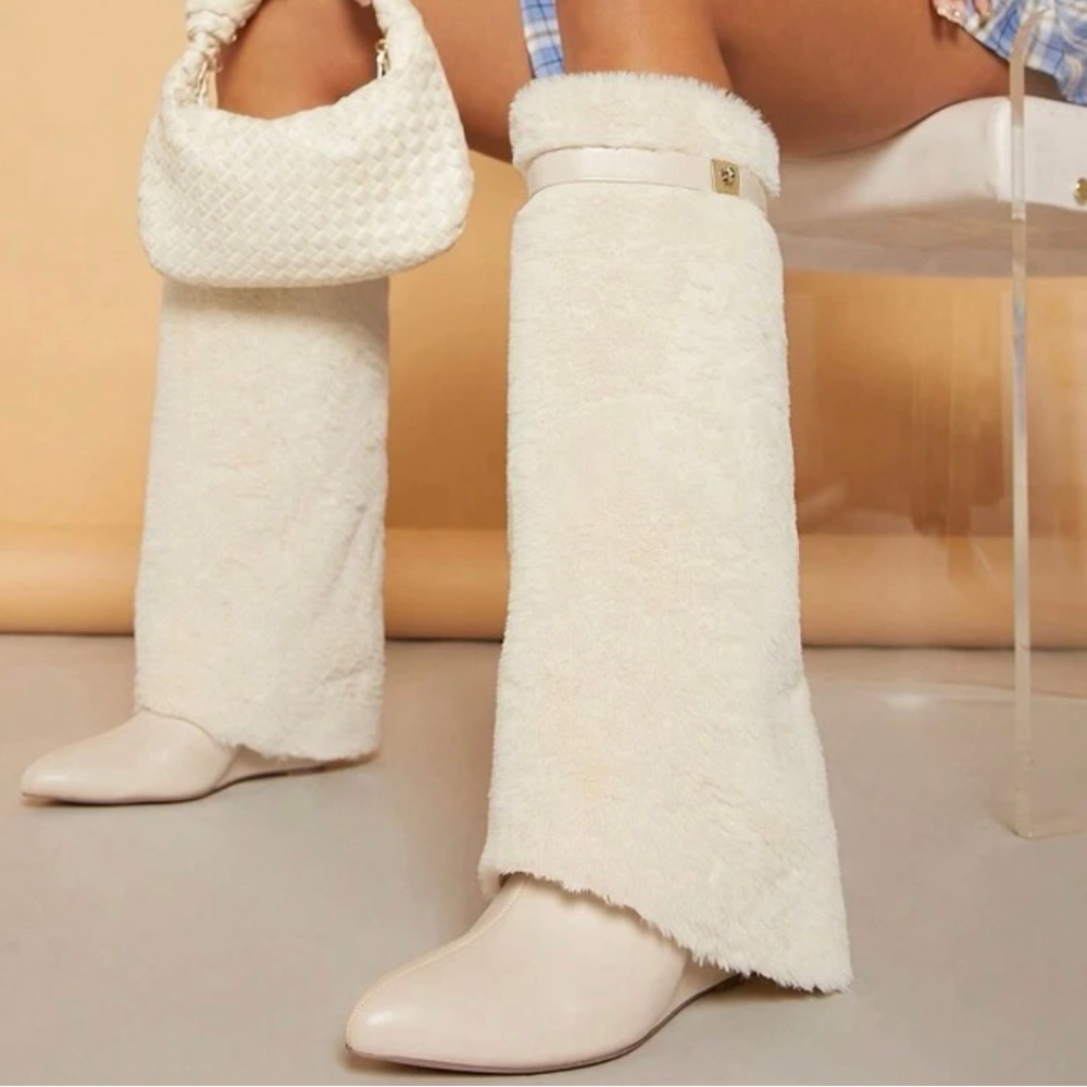 Above knee beige boots